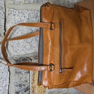 Spikes + Sparrow Brown Leather Tote Purse With Zippered Compartment On Each Side